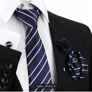 Men’s Silk Coordinated Tie Set - Blue White Striped